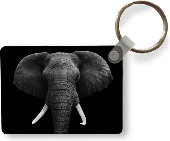 Sleutelhanger - Olifant - Wilde dieren - Zwart - Wit - Portret - Uitdeelcadeautjes - Plastic