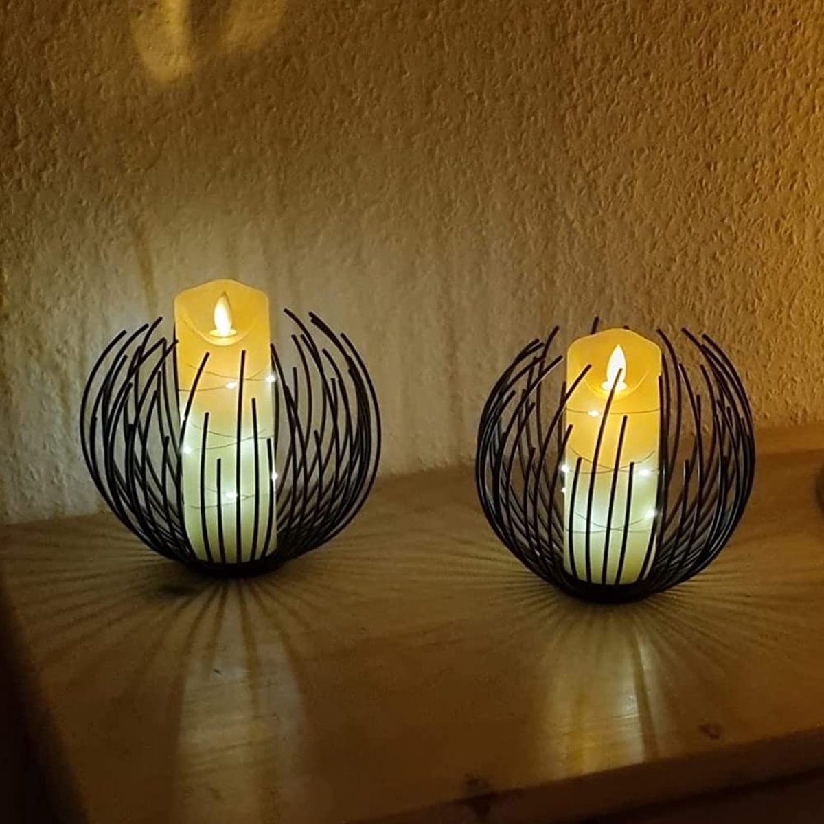 Sziqiqi Kaarsenstandaard, staafkaarsen, kaarsenhouder, metaal, set van 2, geometrische rechthoekige staafkaarsenhouder, zwart, kaarsenstandaard, tafeldecoratie voor Kerstmis, Halloween, koffietafels