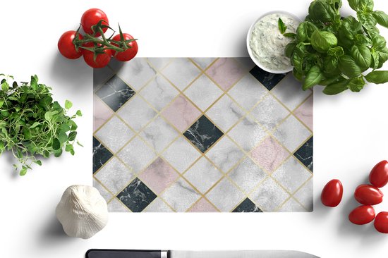 Planche à découper en Verres - 28x20 - Marbre - Formes géométriques - Motifs - Luxe - Planches à découper en Glas