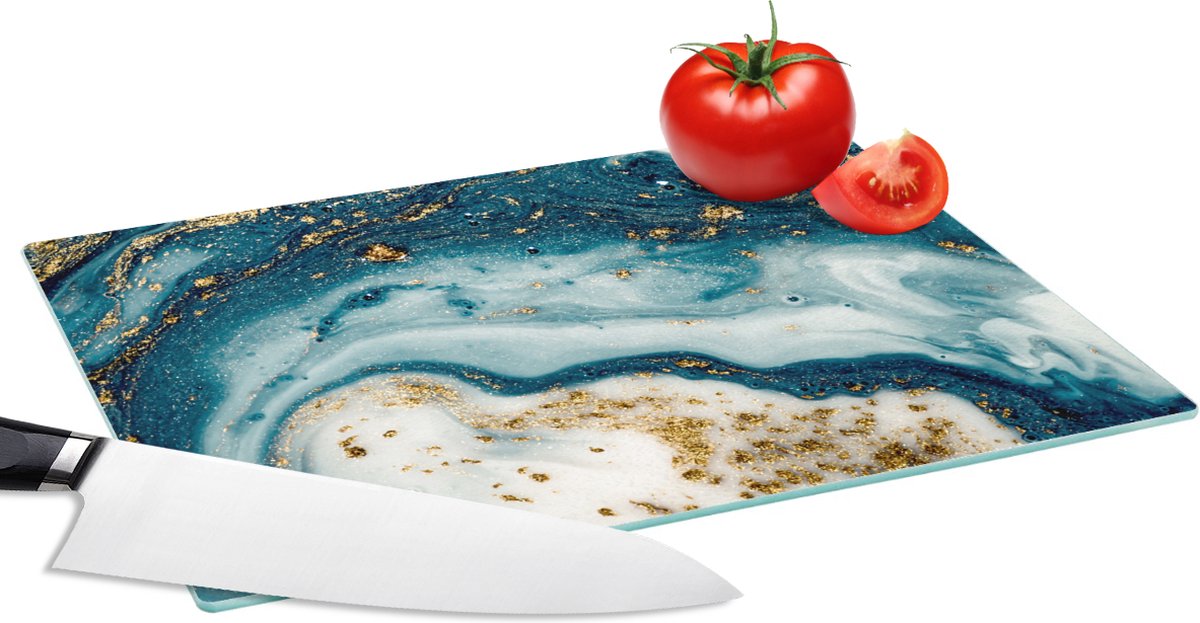 Glazen Snijplank - 28x20 - Marmer - Verf - Glitter - Goud - Snijplanken Glas