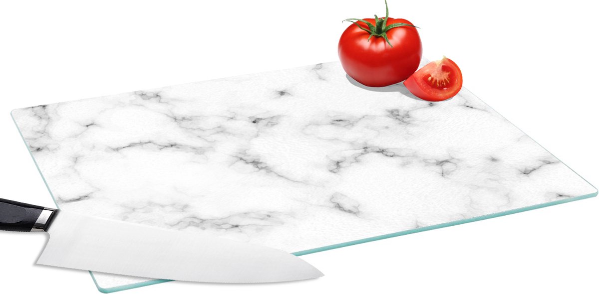 Glazen Snijplank - 39x28 - Marmer - Textuur - Grijs - Zwart - Snijplanken Glas