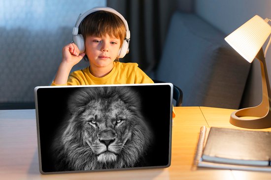 Autocollant pour ordinateur portable - 12,3 pouces - Animaux - Lion - Zwart - Wit - Portrait - 30x22cm - Autocollants pour ordinateur portable - Peau pour ordinateur portable - Couverture