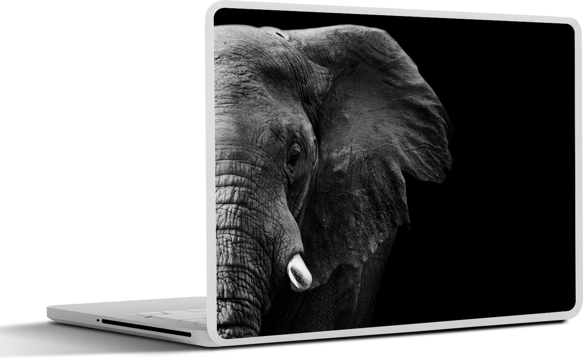 Laptop sticker - 12.3 inch - Dieren - Olifant - Wild - Zwart - Wit - 30x22cm - Laptopstickers - Laptop skin - Cover