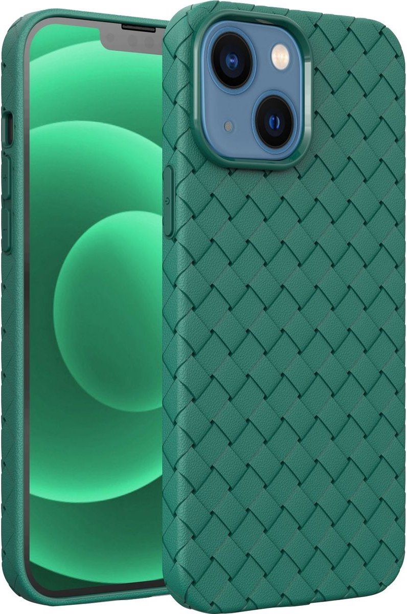 Mobigear Hoesje geschikt voor Apple iPhone 14 Plus Telefoonhoesje Flexibel TPU | Mobigear Woven Backcover | iPhone 14 Plus Case | Back Cover - Groen