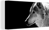 Canvas schilderij - Wilde dieren - Wolf - Zwart - Wit - Canvas doek - 40x20 cm - Canvas - Woondecoratie - Wanddecoratie