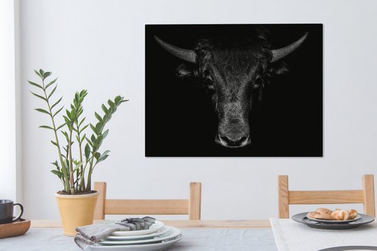Toile - Animaux - Taureau - Zwart - Wit - Photo sur toile - 80x60 cm - Salon - Peintures sur toile