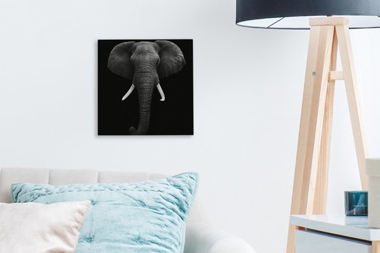 Canvas - Dieren - Olifant - Zwart - Wit - Muurdecoratie - 20x20 cm - Foto op canvas - Canvas schilderijen woonkamer