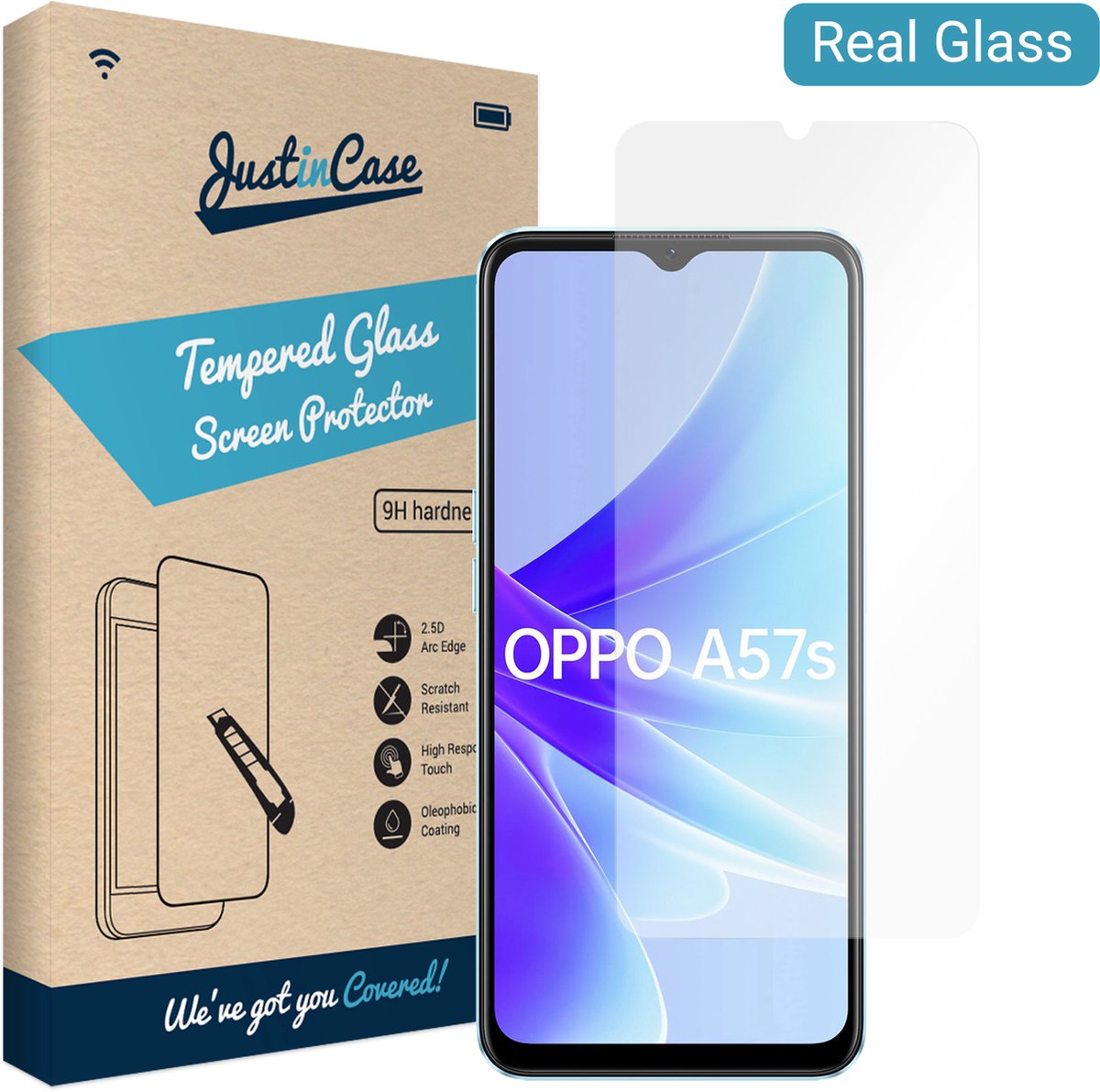 Just in Case screenprotector geschikt voor OPPO A57s - Screenprotector Gehard Glas
