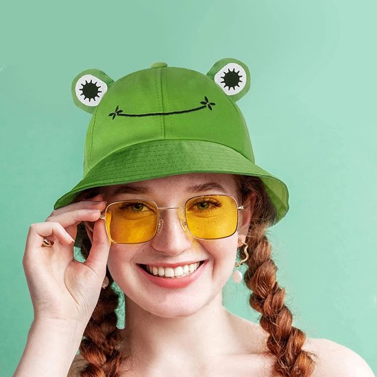 Vissershoedje kikker - Bucket Hat - Hoed - Festival - Volwassenen - Dames - Heren - Katoen - groen - Happy Shopper