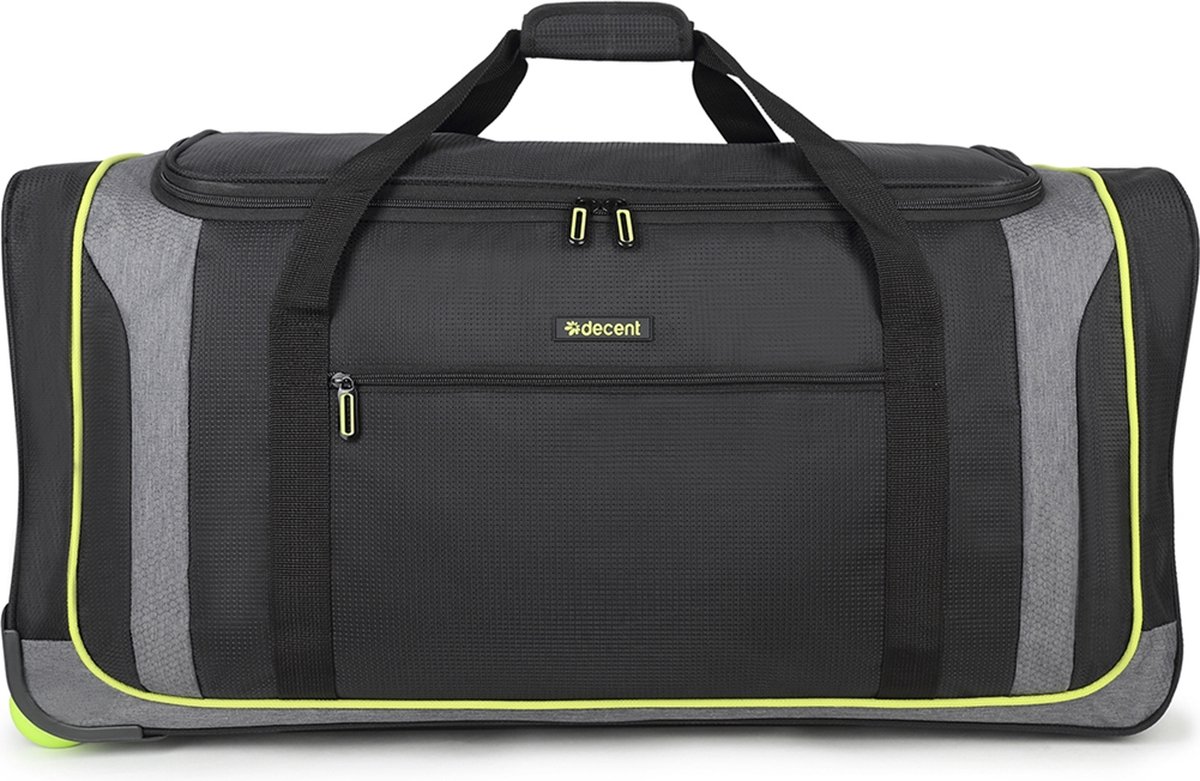 Decent FLEXPLUS Reistas met Wielen 75 cm - Handvat Uittrekbaar - Weekendtas / Sporttas - Ruime en lichte reistas 92 liter inhoud - Zwart/lemon groen