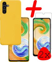 Coque Samsung Galaxy A04s Coque Arrière en Siliconen avec 2x Protecteur d'Ecran - Coque Samsung A04s Coque en Silicone - Jaune