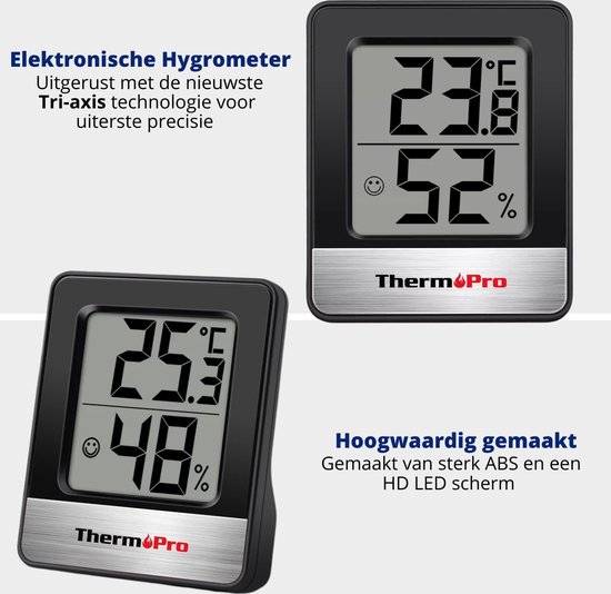 Hygrometer Luchtvochtigheidsmeter Zwart Digitaal Weerstation