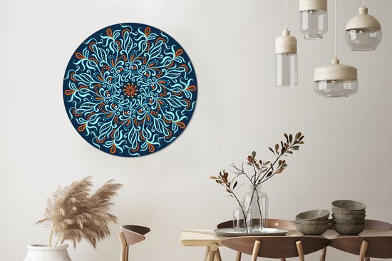 Motif abstrait et carré avec un mandala détaillé sur fond sombre Sticker papier peint cercle mural - 100x100 cm - peinture ronde - cercle papier peint - cercle mural - cercle vivant - autocollant & découpe ronde