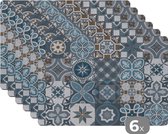 Placemat - Placemats kunststof - Design - Bloem - Blauw - Figuren - 45x30 cm - 6 stuks - Hittebestendig - Anti-Slip - Onderlegger - Afneembaar