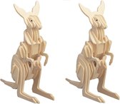 2x stuks houten dieren 3D puzzel kangoeroe - Speelgoed bouwpakket 23 x 18,5 x 0,3 cm.