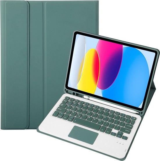 Case2go - Étui clavier Bluetooth adapté pour Apple iPad 10 10,9 pouces (2022) - QWERTY - Fonction réveil/ Sleep automatique - Avec porte-crayon - Pavé tactile - Vert