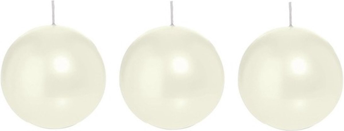 Trend Candles Bolkaars glad - 3x - parelmoer - 8 cm - 25 branduren - ronde kaarsen Wit