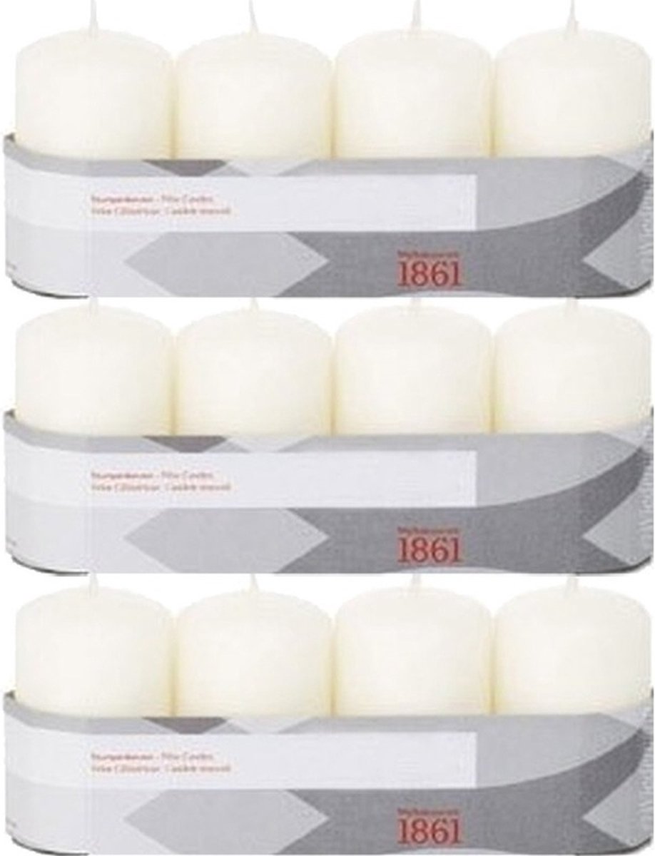 Trend Candles Cilinderkaarsen/stompkaarsen - set 12x - ivoorwit - 5 x 8 cm - 18 branduren