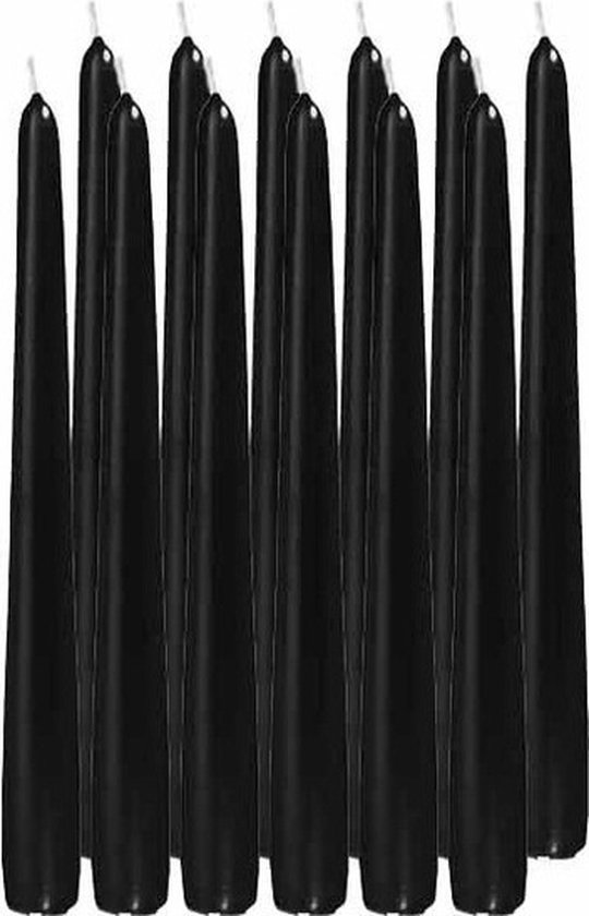 Enlightening Candles Dinerkaarsen - 12x stuks - zwart - 8 branduren - 25 cm - kandelaar kaarsen - sfeerkaarsen