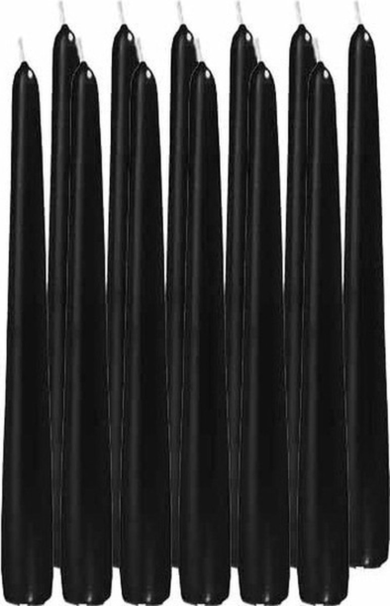 Enlightening Candles Dinerkaarsen - 12x stuks - zwart - 8 branduren - 25 cm - kandelaar kaarsen - sfeerkaarsen