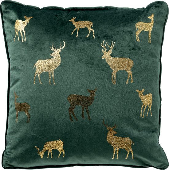 DEER - sierkussen 45x45 cm - velvet - kerst - Mountain View - groen