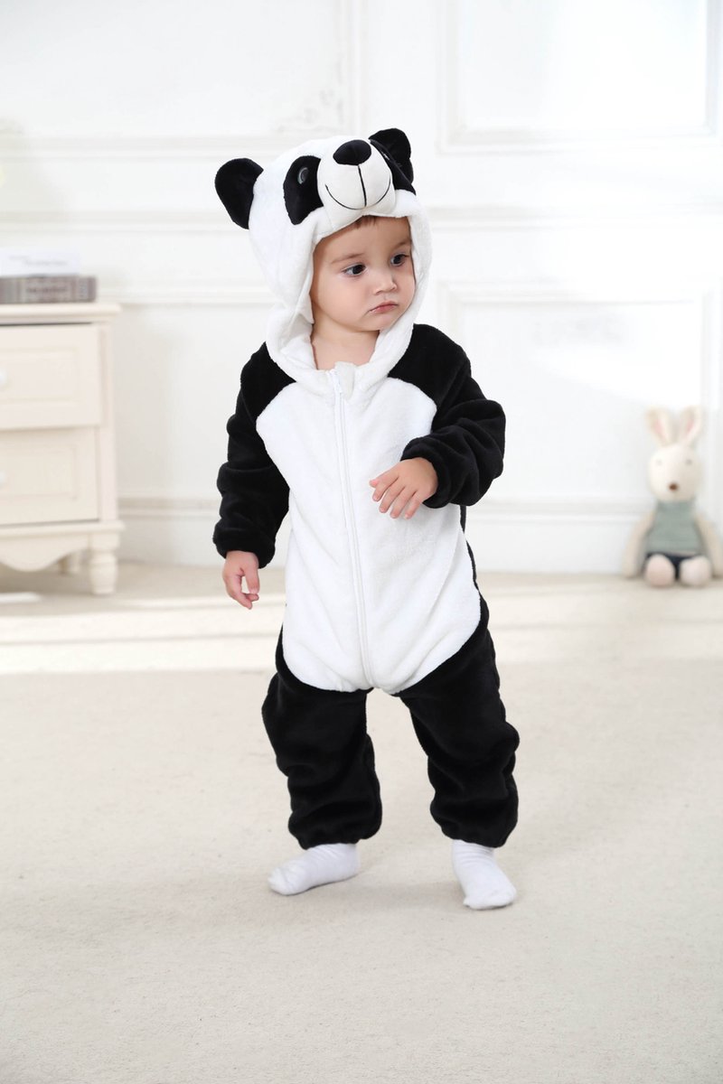 Budino® Baby Onesie - Baby Romper - Baby Pyjama - Baby Pakje - Baby Verkleedkleding - Carnavalskleding - Dier - Pandabeer - Wit Zwart — afbeelding 9
