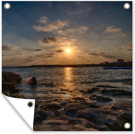 Poster Jardin Chypre - Soleil - Mer - 200x200 cm - Toile jardin - Poster extérieur