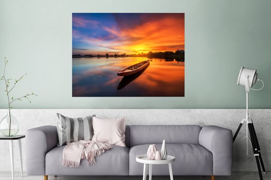 Poster Bateau - Water - Coucher de soleil - Oranje - Water - 120x90 cm - Décorations de Noël - Décoration de Noël pour intérieur - Noël