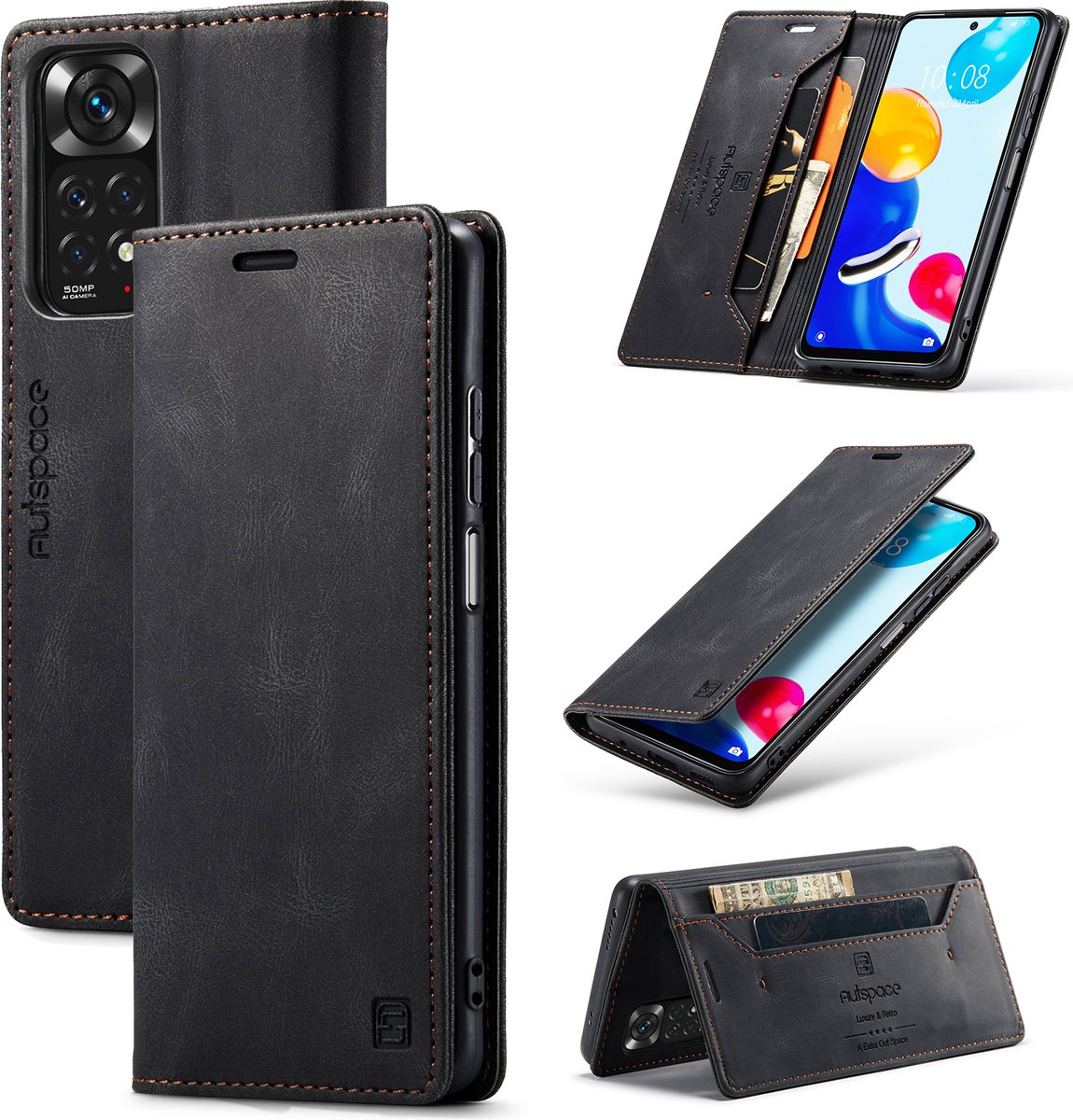 Luxe Flip Case met RFID Bescherming Kaarthouder en Magneetsluiting voor Xiaomi Redmi Note 11 / 11s _ Zwart