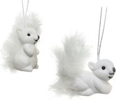 4x Kerstboomhangers witte eekhoorns 6 cm kerstversiering - Witte kerstversiering/boomversiering