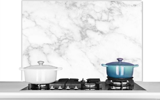 Spatscherm keuken 100x65 cm - Kookplaat achterwand Marmer - Wit - Grijs - Luxe - Marmerlook - Steen - Muurbeschermer - Spatwand fornuis - Hoogwaardig aluminium