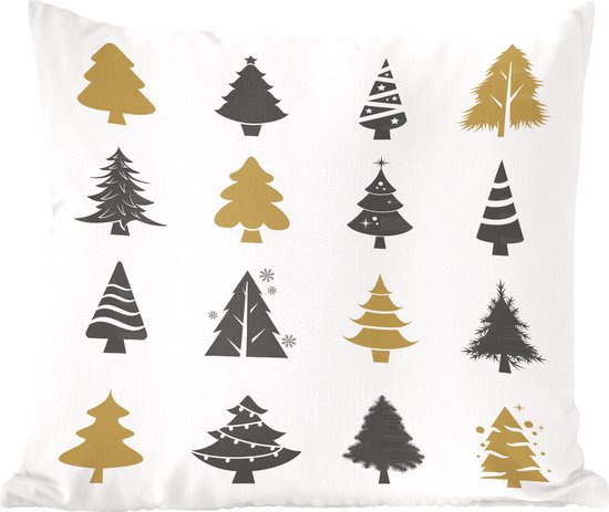 Sierkussens - Kussen - Kerstillustratie kerstbomen - 45x45 cm - Kussen van katoen