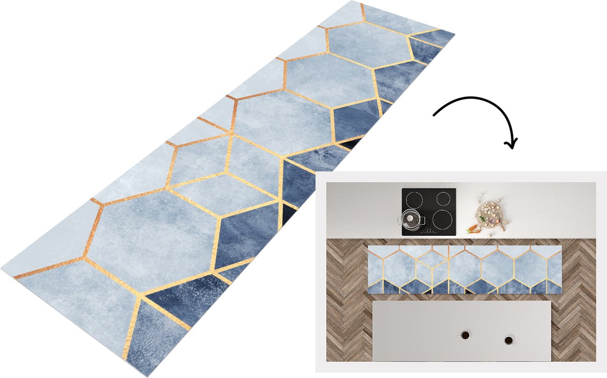 KitchenYeah Keukenloper - Loper keuken - Hexagon - Gold - Luxe - Patronen - Keukenloper vinyl, foto 8
