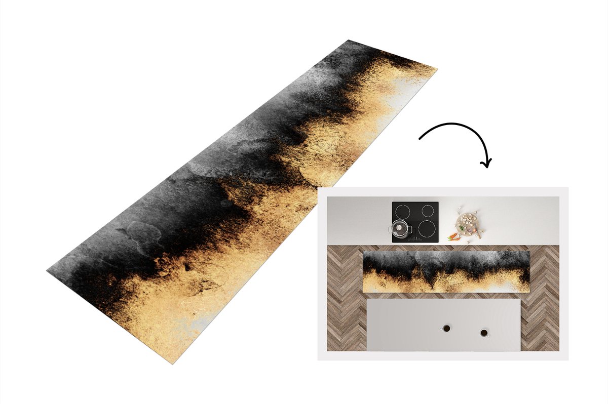 KitchenYeah Keukenloper - Loper keuken - Goud - Chic - Abstract - Zwart - Wit - Keukenloper vinyl, foto 5