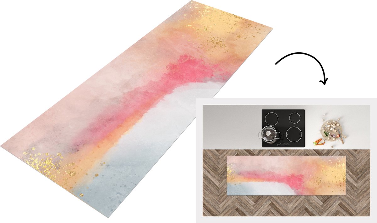KitchenYeah Keukenloper - Loper keuken - Verf - Abstract - Design - 150x50 cm - Keukenloper vinyl Multicolor