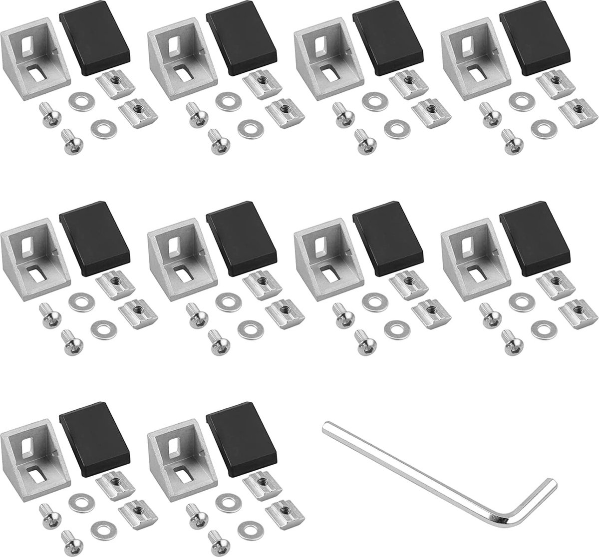 8 Pièces Connecteurs D'angle Intérieur 38x38x18mm Argentés - Pour Profilés Aluminium 2040 - Neuf