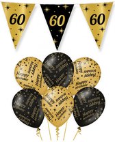 60 jaar verjaardag versiering pakket zwart/goud vlaggetjes/ballonnen
