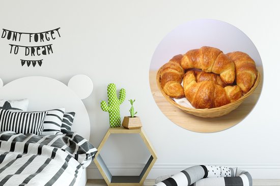 Croissants dans une corbeille à pain Cercle mural aluminium ⌀ 120 cm - impression photo sur cercle mural / cercle vivant / cercle jardin (décoration murale) XXL / Groot format!