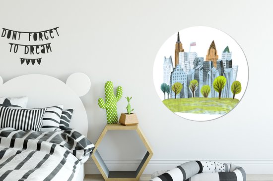 Illustration d'un cercle mural New York coloré en aluminium ⌀ 90 cm - impression photo sur cercle mural / cercle vivant / cercle de jardin (décoration murale)