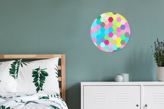 Cercle mural hexagones abstraits aluminium ⌀ 30 cm - impression photo sur cercle mural / cercle vivant / cercle de jardin (décoration murale)