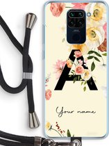 Gepersonaliseerd - Case Company® - Hoesje met koord geschikt voor Xiaomi Redmi Note 9 hoesje met Koord - Flirty Flowers Monogram - Telefoonhoesje met Zwart Koord - Bescherming aan alle Kanten en Over de Schermrand
