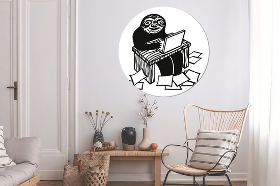 Illustration d'un paresseux qui travaille dur. Cercle mural aluminium ⌀ 140 cm
