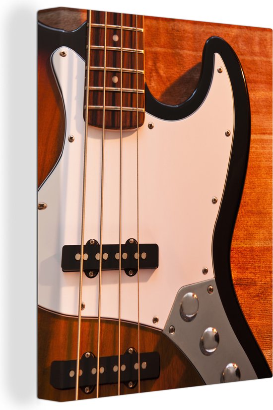 Guitare basse sur fond orange Toile 30x40 cm - petit - Tirage photo sur toile (Décoration murale salon / chambre)