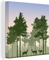 Canvas Schilderij Een illustratie van een bos met herten - 50x50 cm - Wanddecoratie