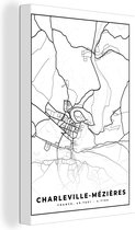 Canvas Schilderij Charleville-Mézières - Stadskaart – Plattegrond – Kaart – Frankrijk - Zwart wit - 40x60 cm - Wanddecoratie