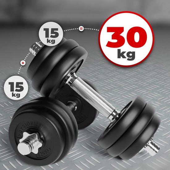 Physionics - Dumbbell Set - Halters van 15kg set van 2 - Totaalgewicht 30kg  -... | bol.com