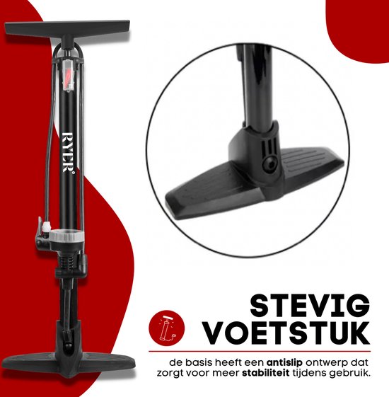 RYER Fietspomp Pro - Tot 11 bar - Met Drukmeter - Voor Fietsen, Ballen & Waterspeelgoed - Inclusief Bandenreparatieset & Adapterset — afbeelding 4