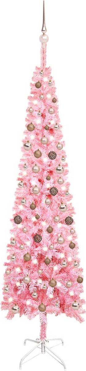 Prolenta Premium - Kerstboom met LED's en kerstballen smal 240 cm roze