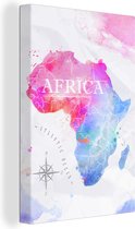 Canvas Wereldkaart - 40x60 - Wanddecoratie Waterverf - Wereldkaart - Afrika