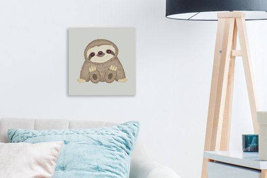 Peintures sur toile - Illustration pour enfants d'un paresseux heureux - 20x20 cm - Décoration murale